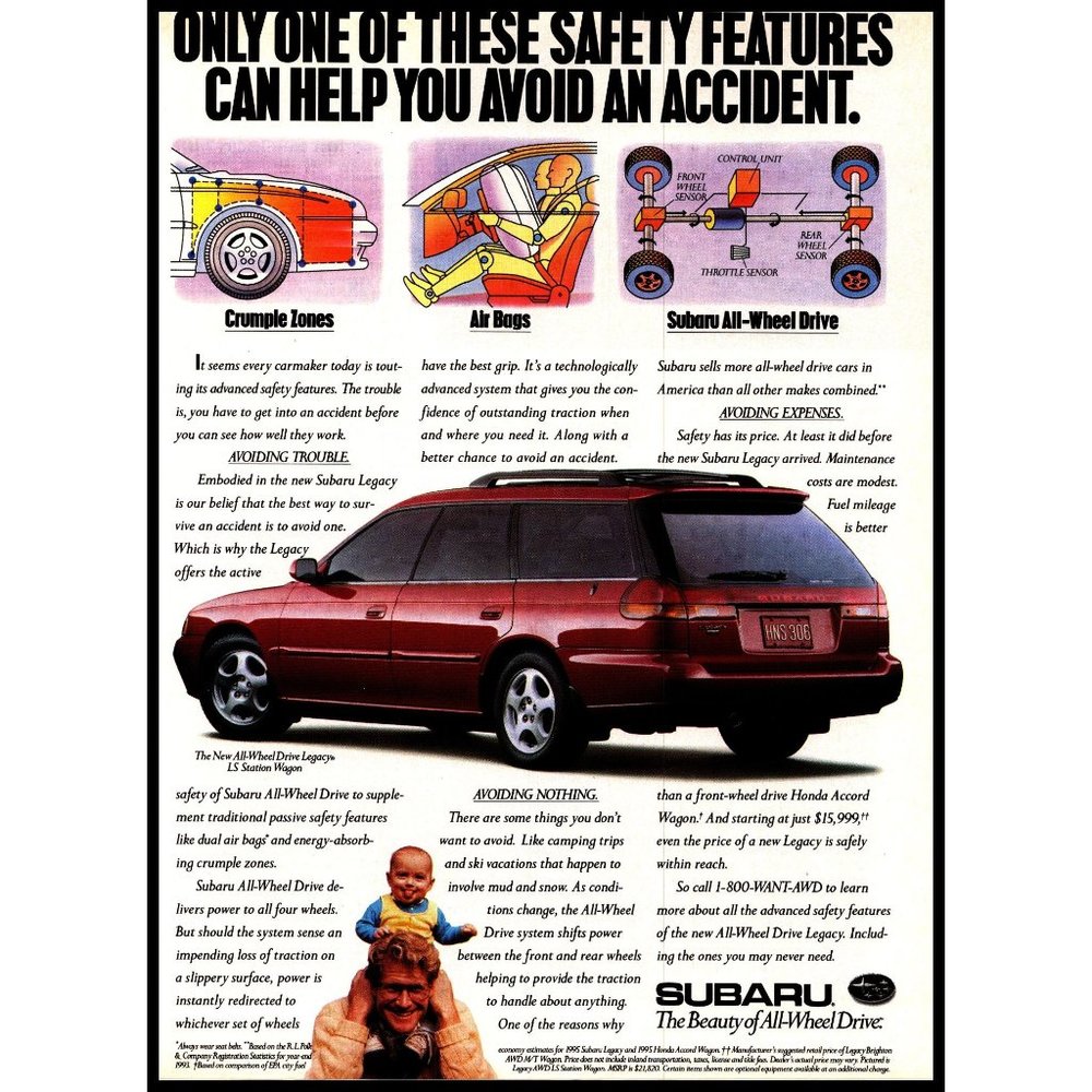 1995 Subaru Legacy LS Station Wagon Vintage Print Ad Father Son Baby Boy Photo